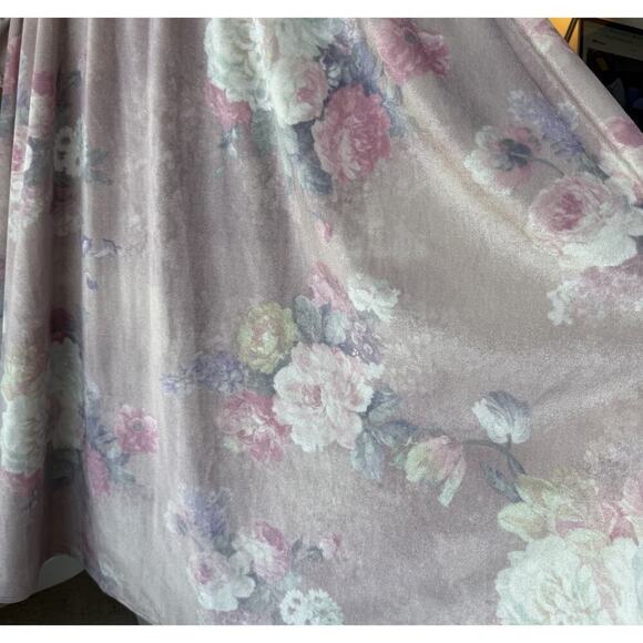 Vintage Floral Stretchy Velvet Prairie Dress M Ruffle Lace Yoke Cottagecore Maxi - Picture 4 of 13